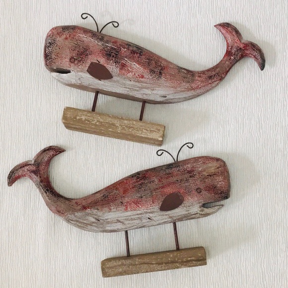 Accents Carved Gray Wooden Whales Whimsical Beach Decor Poshmark